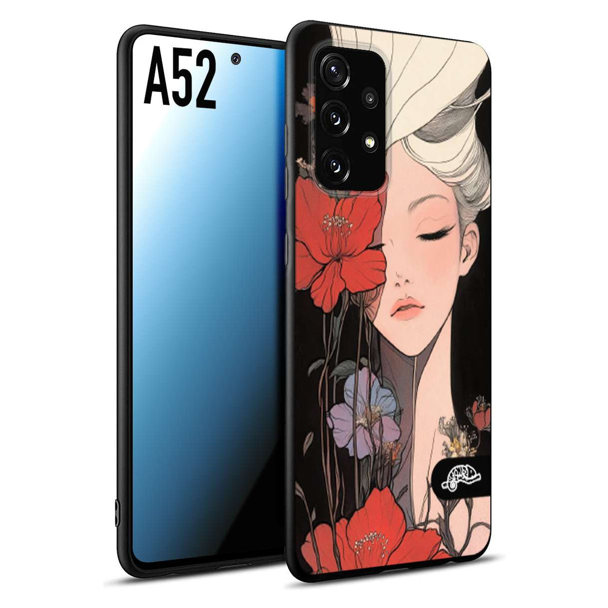 CUSTOMIZZA - Custodia cover nera morbida in tpu compatibile per Samsung A52 woman flower Fantasia Floreale Design Donna e Fiori, Retro Artistico