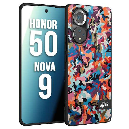 CUSTOMIZZA - Custodia cover nera morbida in tpu compatibile per Huawei Nova 9 - Honor 50 camouflage mimetico militare moderno blu arancio rosa