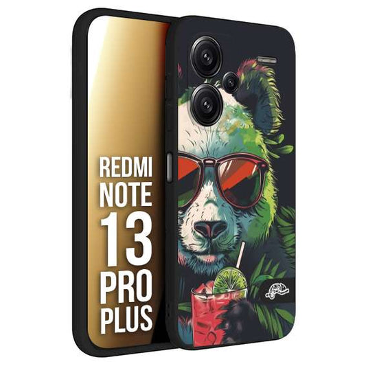 CUSTOMIZZA - Custodia cover nera morbida in tpu compatibile per Xiaomi Redmi Note 13 PRO PLUS estate disegnata cocktails animali simpatici panda mojito