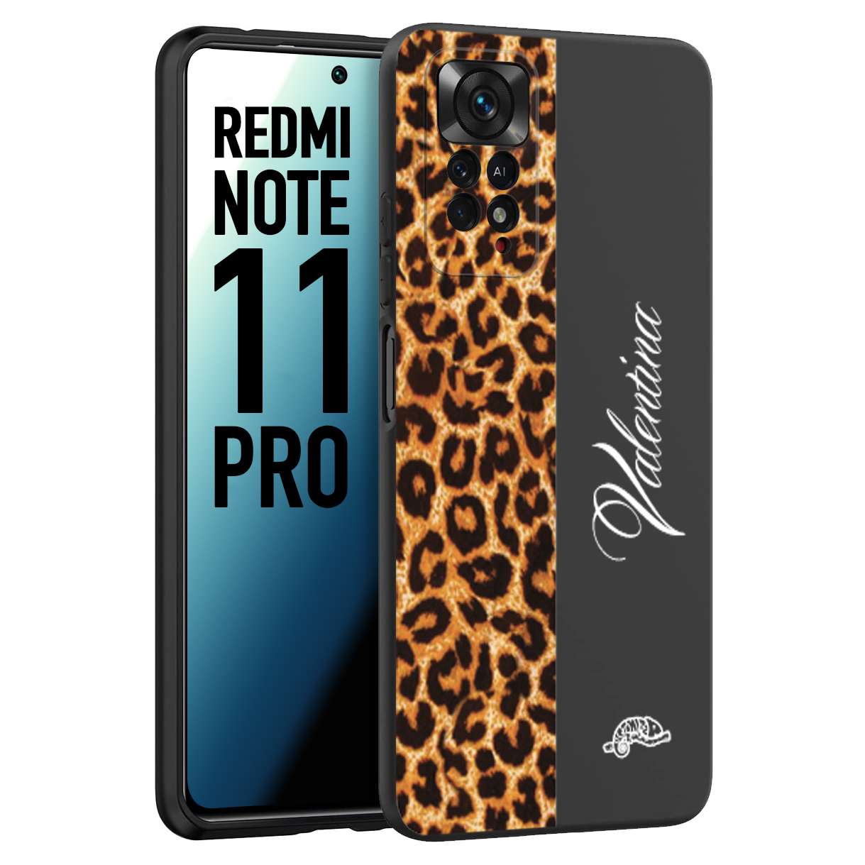 CUSTOMIZZA - Custodia cover nera morbida in tpu compatibile per Xiaomi Redmi Note 11 PRO custom nome scritta leopardato maculato donna marrone leopard