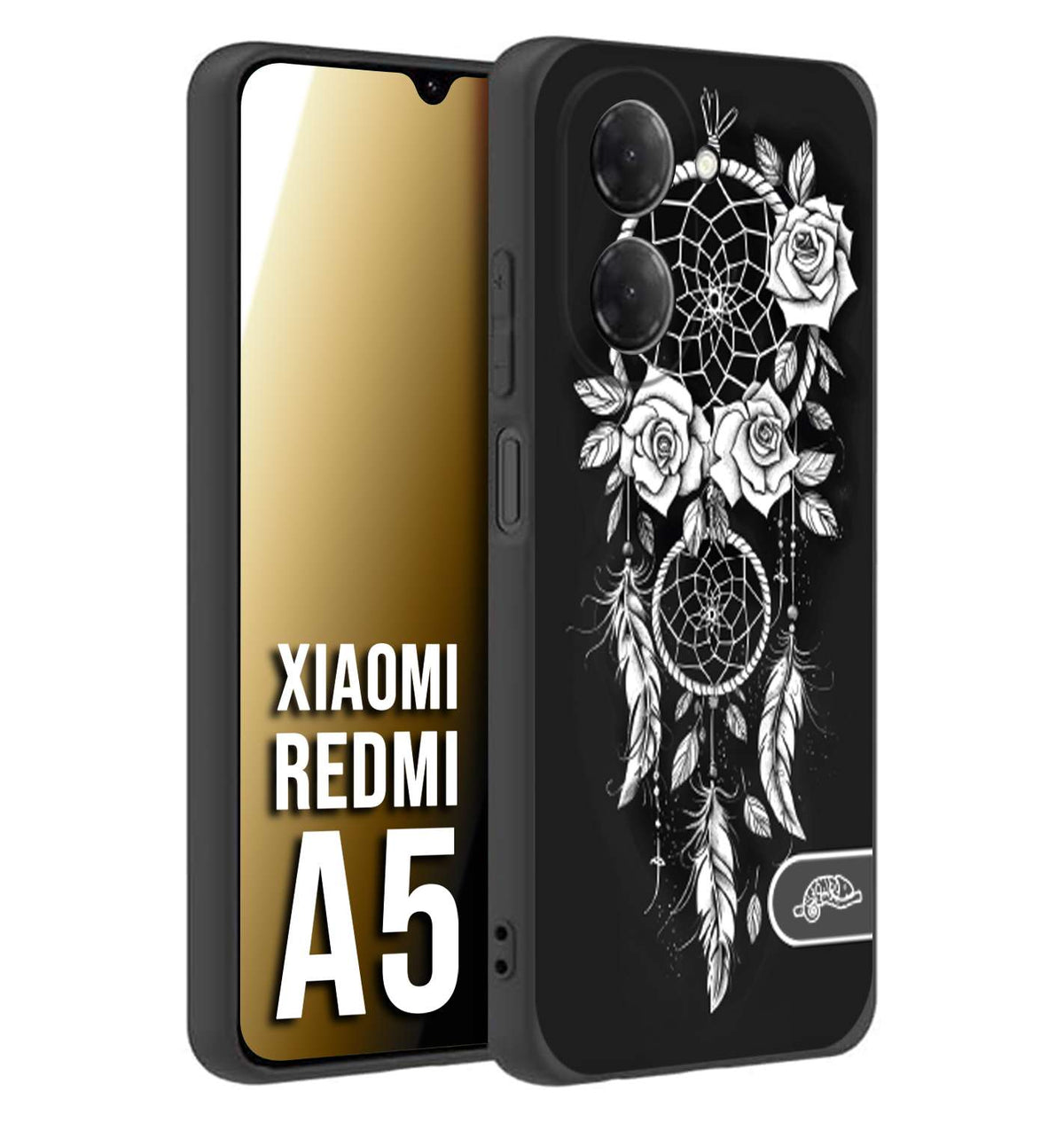 CUSTOMIZZA - Custodia cover nera morbida in tpu compatibile per Xiaomi Redmi A5 acchiappasogni dreamcatcher black and white bianco a rilievo disegnato tattoo tatuaggio