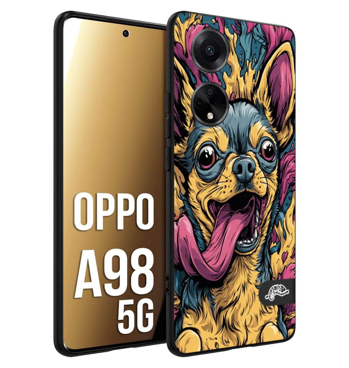 CUSTOMIZZA - Custodia cover nera morbida in tpu compatibile per Oppo A98 5G Chihuahua illustrazione cane pop art cane street art cartone animato