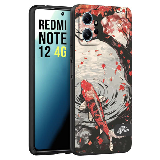 CUSTOMIZZA - Custodia cover nera morbida in tpu compatibile per Xiaomi Redmi Note 12 4G giapponese lago carpa koi rossa con foglie d'acero rosso disegnata tattoo