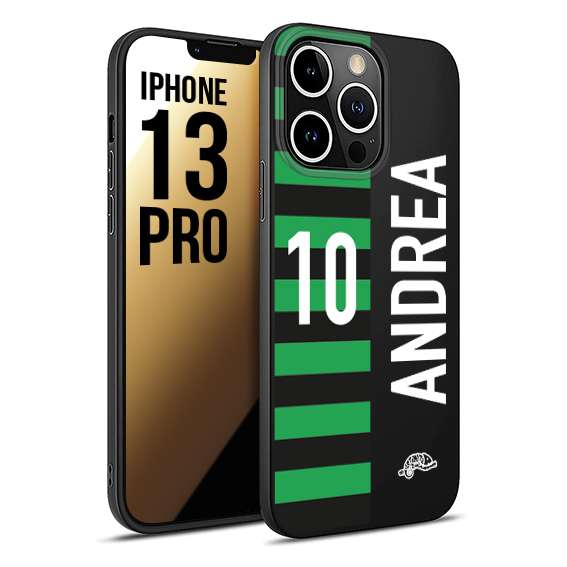 CUSTOMIZZA - Custodia cover nera morbida in tpu compatibile per iPhone 13 PRO personalizzata calcio football nome e numero calciatori neroverde