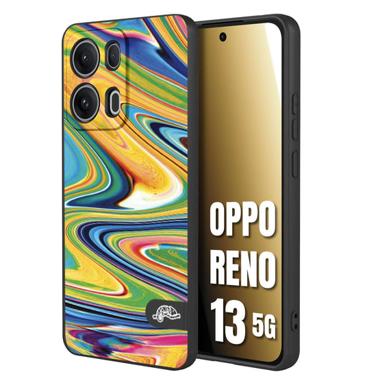 CUSTOMIZZA - Custodia cover nera morbida in tpu compatibile per Oppo Reno 13 5G colorata fantasia vortice marmo arcobaleno gialla verde blu