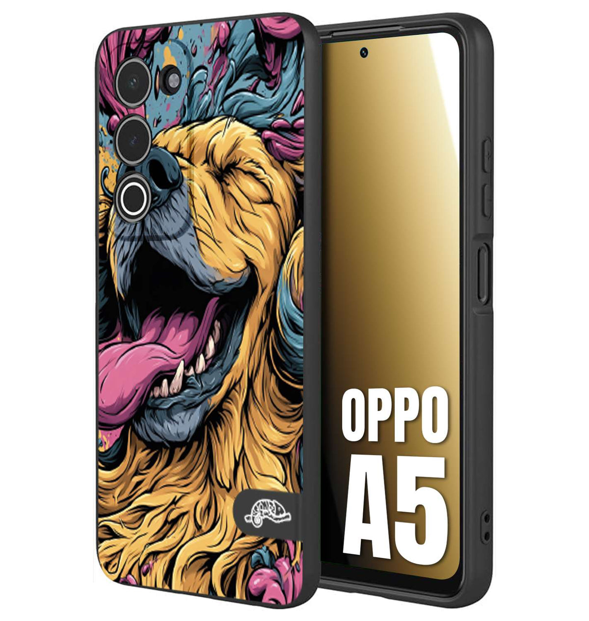 CUSTOMIZZA - Custodia cover nera morbida in tpu compatibile per Oppo A5 Golden Retriever illustrazione cane pop art cane street art cartone animato