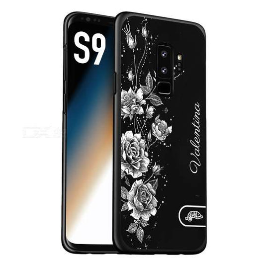 CUSTOMIZZA - Custodia cover nera morbida in tpu compatibile per Samsung S9 a rilievo soft touch personalizzata nome rose fiori donna