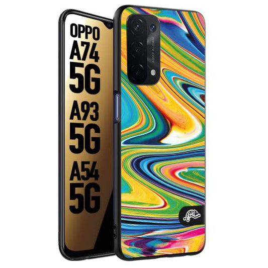 CUSTOMIZZA - Custodia cover nera morbida in tpu compatibile per Oppo A74 5G - A93 5G - A54 5G colorata fantasia vortice marmo arcobaleno gialla verde blu