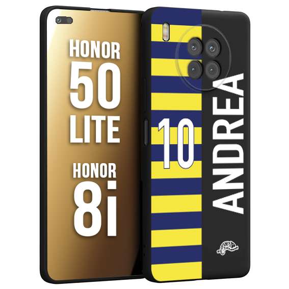 CUSTOMIZZA - Custodia cover nera morbida in tpu compatibile per Honor 8i - Honor 50 LITE personalizzata calcio football nome e numero calciatori giallo blu