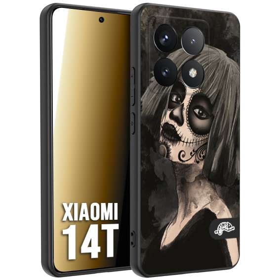 CUSTOMIZZA - Custodia cover nera morbida in tpu compatibile per Xiaomi 14T chicana messicana dea de la muerte donna santa tattoo disegnata