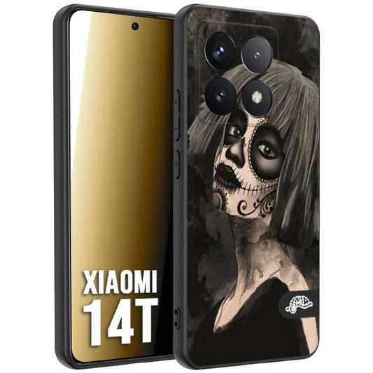 CUSTOMIZZA - Custodia cover nera morbida in tpu compatibile per Xiaomi 14T chicana messicana dea de la muerte donna santa tattoo disegnata