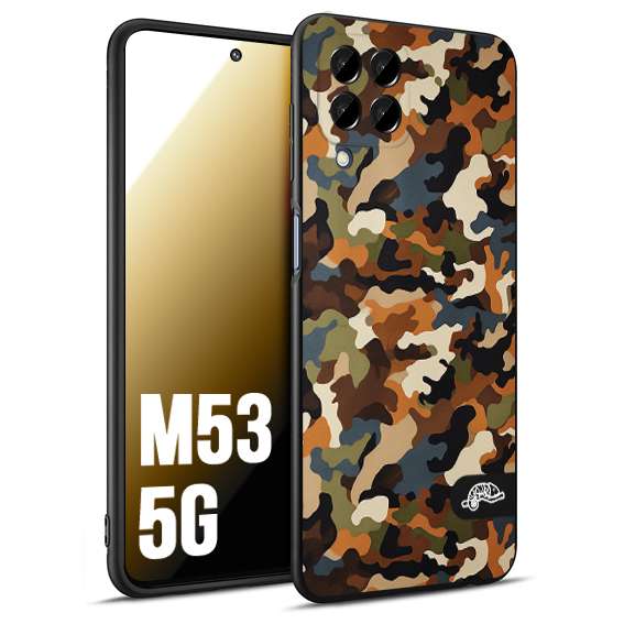 CUSTOMIZZA - Custodia cover nera morbida in tpu compatibile per Samsung M53 5G camouflage mimetico militare moderno blu marrone beige