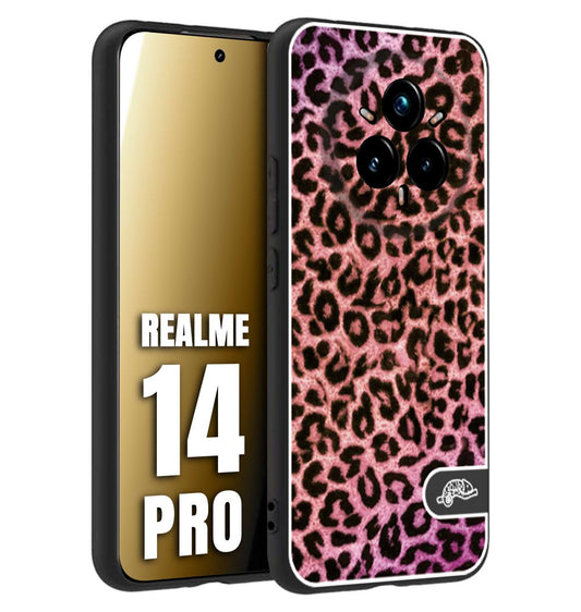 CUSTOMIZZA - Custodia cover nera morbida in tpu compatibile per Realme 14 PRO leopardato maculato donna rosa leopard