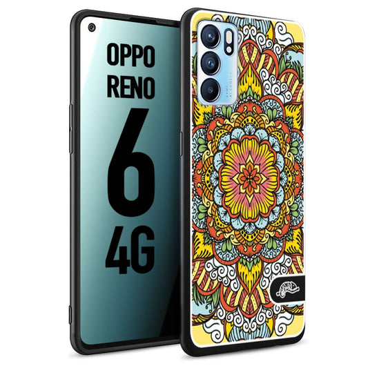 CUSTOMIZZA - Custodia cover nera morbida in tpu compatibile per Oppo Reno 6 4G mandala colorato fiore nuvole arancione