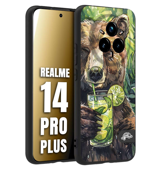 CUSTOMIZZA - Custodia cover nera morbida in tpu compatibile per Realme 14 PRO PLUS fiori estate disegnata cocktails animali simpatici orso bear negroni