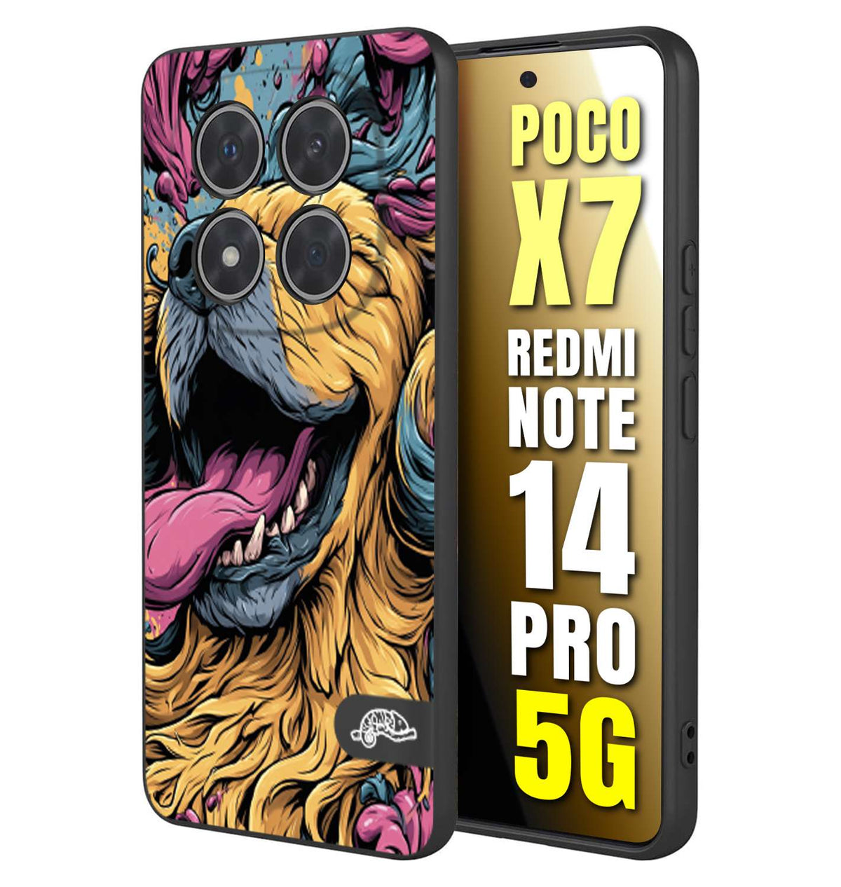 CUSTOMIZZA - Custodia cover nera morbida in tpu compatibile per Xiaomi Redmi Note 14 PRO 5G Golden Retriever illustrazione cane pop art cane street art cartone animato