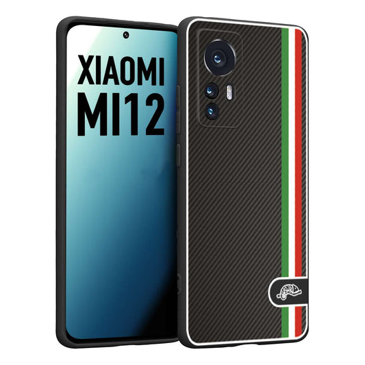 CUSTOMIZZA - Custodia cover nera morbida in tpu compatibile per Xiaomi 12 5G effetto fibra di carbonio bandiera Italia made in Italy