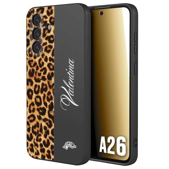 CUSTOMIZZA - Custodia cover nera morbida in tpu compatibile per Samsung A26 custom nome scritta leopardato maculato donna marrone leopard