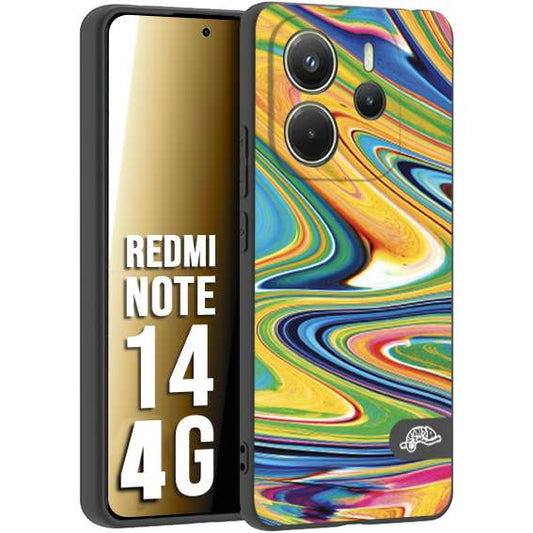 CUSTOMIZZA - Custodia cover nera morbida in tpu compatibile per Xiaomi Redmi Note 14 4G colorata fantasia vortice marmo arcobaleno gialla verde blu