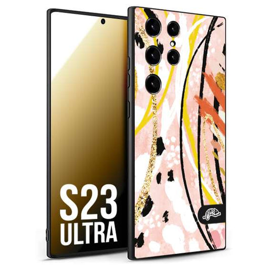 CUSTOMIZZA - Custodia cover nera morbida in tpu compatibile per Samsung S23 ULTRA fiori astratti donna zebrato leopardato fantasia dorata gialla rosa colorata