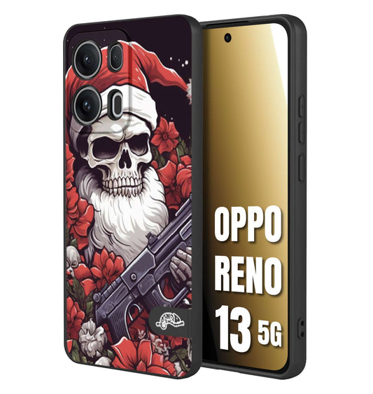 CUSTOMIZZA - Custodia cover nera morbida in tpu compatibile per Oppo Reno 13 5G teschio natale santa claus fiori tattoo disegnato