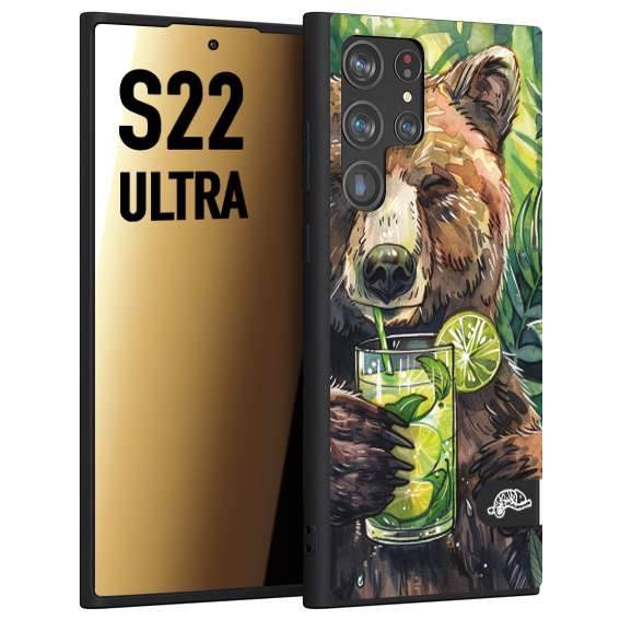 CUSTOMIZZA - Custodia cover nera morbida in tpu compatibile per Samsung S22 ULTRA estate disegnata cocktails animali simpatici orso bear negroni