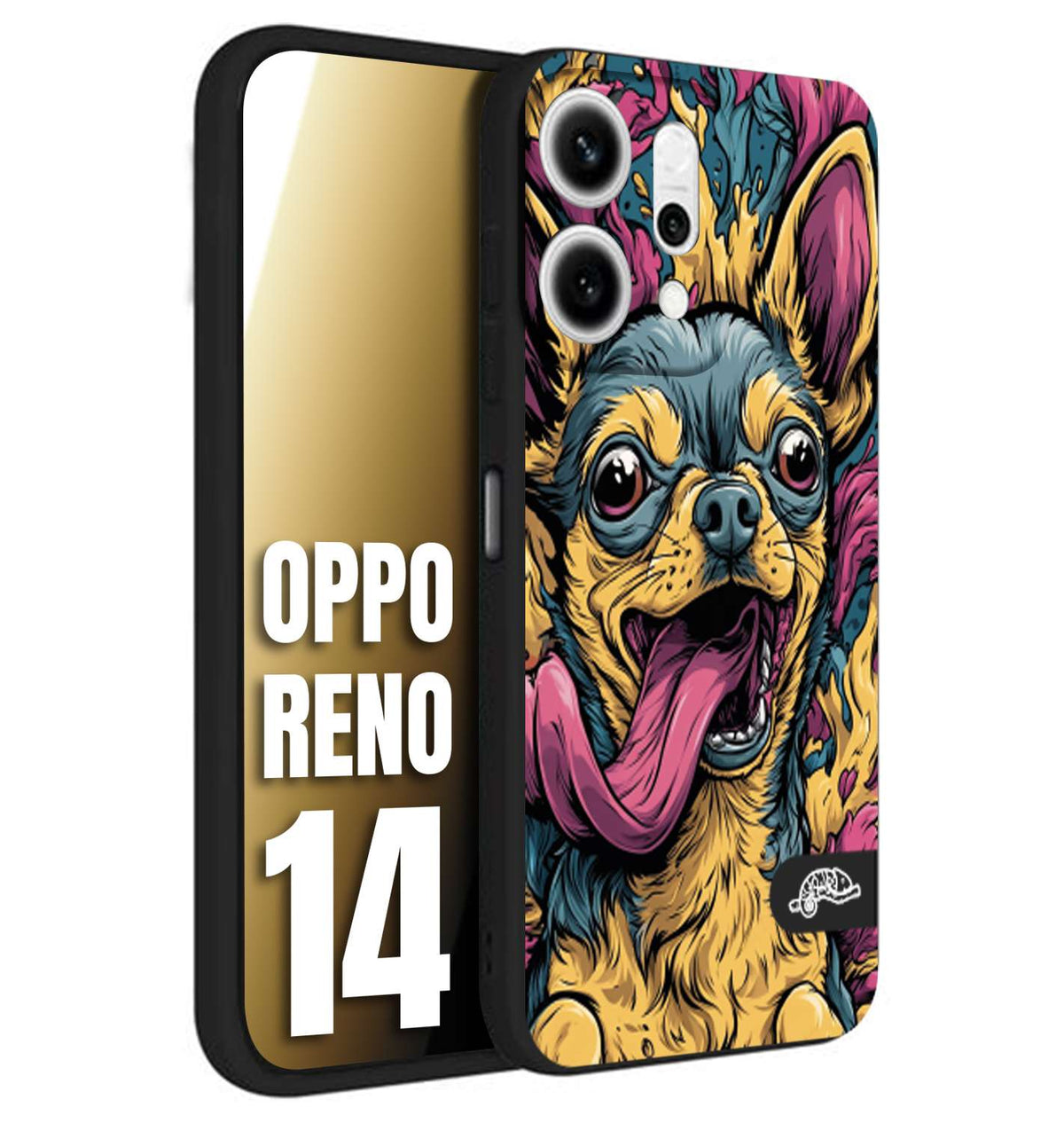 CUSTOMIZZA - Custodia cover nera morbida in tpu compatibile per Oppo Reno 14 Chihuahua illustrazione cane pop art cane street art cartone animato
