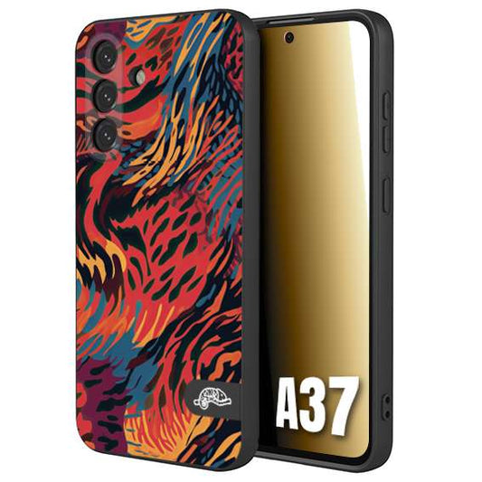 CUSTOMIZZA - Custodia cover nera morbida in tpu compatibile per Samsung A37 leopardato maculato tigrato colorata fiamme rossa blu arancione