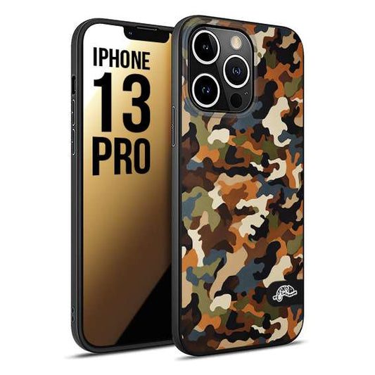 CUSTOMIZZA - Custodia cover nera morbida in tpu compatibile per iPhone 13 PRO camouflage mimetico militare moderno blu marrone beige