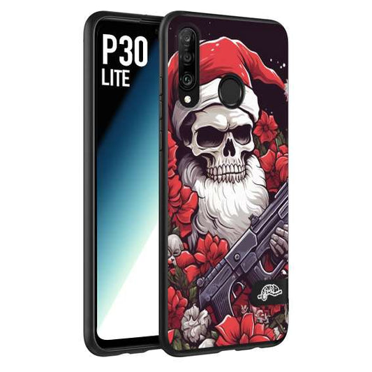 CUSTOMIZZA - Custodia cover nera morbida in tpu compatibile per Huawei P30 LITE teschio natale santa claus fiori tattoo disegnato