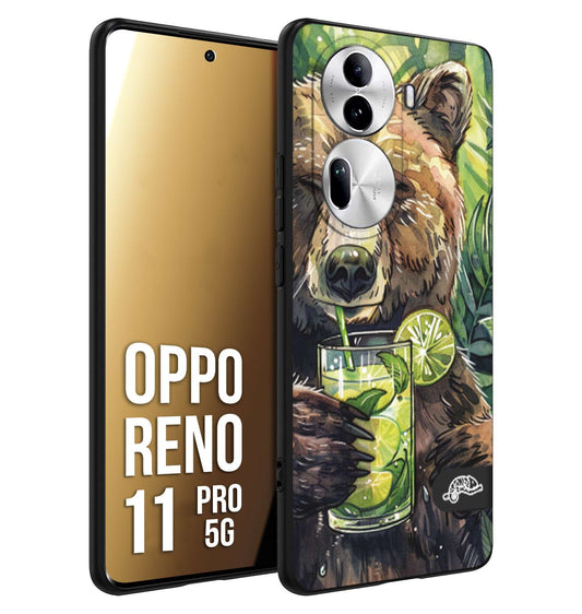 CUSTOMIZZA - Custodia cover nera morbida in tpu compatibile per Oppo Reno 11 PRO 5G fiori estate disegnata cocktails animali simpatici orso bear negroni