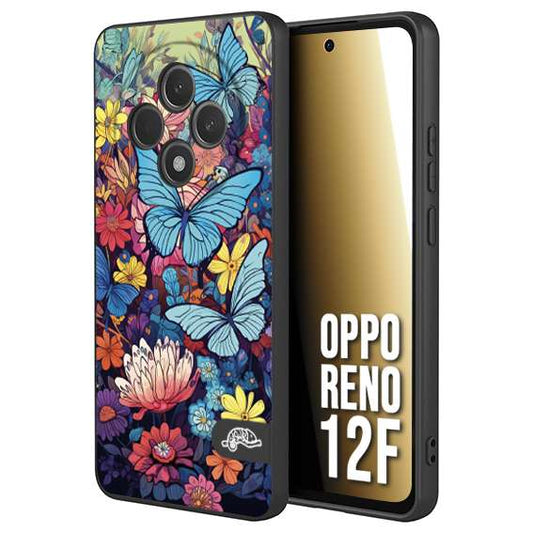CUSTOMIZZA - Custodia cover nera morbida in tpu compatibile per Oppo Reno 12F farfalle butterfly moderno donna disegnate gialla blu rosa