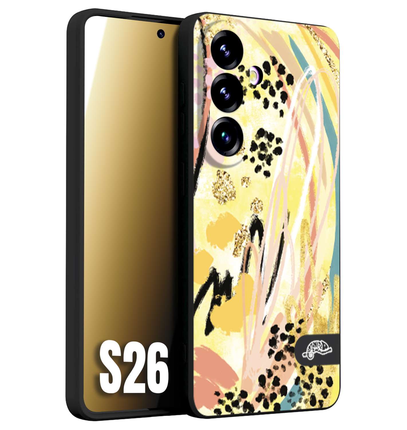 CUSTOMIZZA - Custodia cover nera morbida in tpu compatibile per Samsung S26 astratti donna flower fantasia estate gialla rosa leopardata