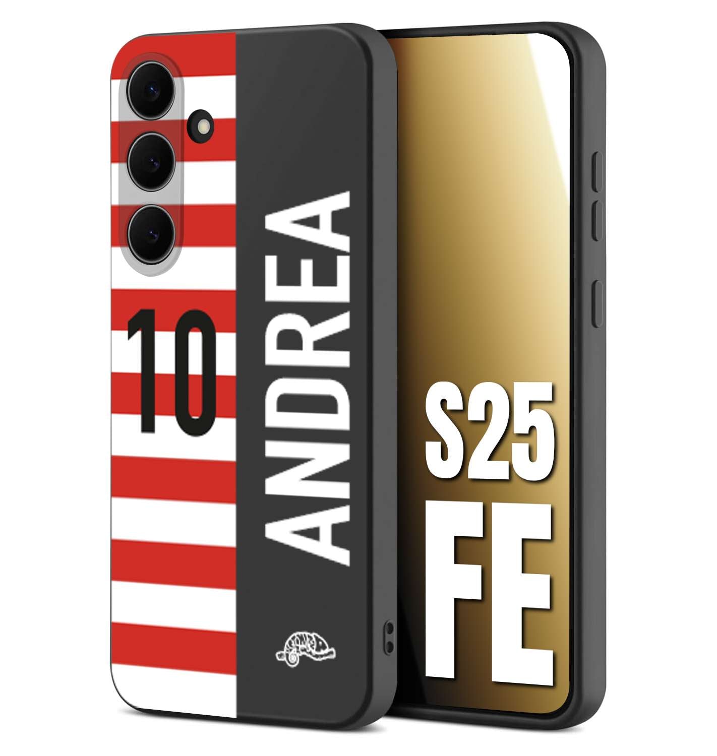 CUSTOMIZZA - Custodia cover nera morbida in tpu compatibile per Samsung S25 FE personalizzata calcio football nome e numero calciatori bianco rossa