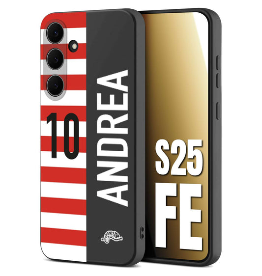 CUSTOMIZZA - Custodia cover nera morbida in tpu compatibile per Samsung S25 FE personalizzata calcio football nome e numero calciatori bianco rossa