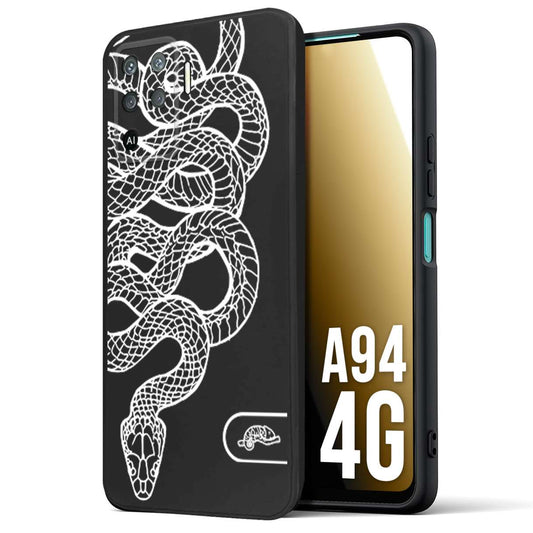 CUSTOMIZZA - Custodia cover nera morbida in tpu compatibile per Oppo A94 4G serpente snake bianco a rilievo disegnato tattoo tatuaggio