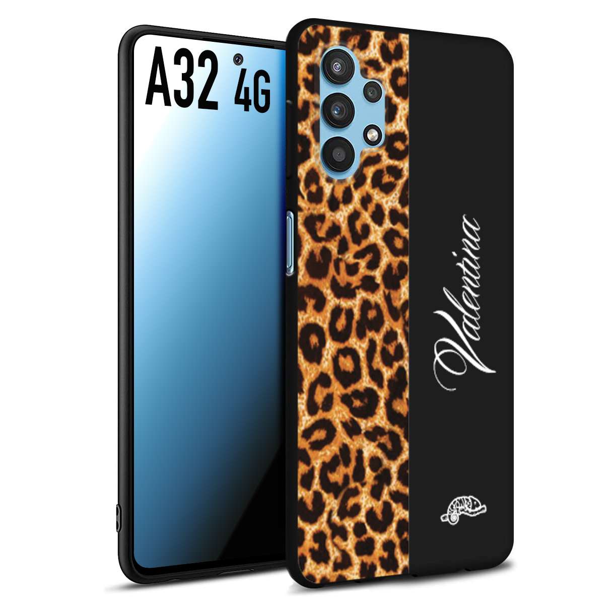 CUSTOMIZZA - Custodia cover nera morbida in tpu compatibile per Samsung A32 4G custom nome scritta leopardato maculato donna marrone leopard