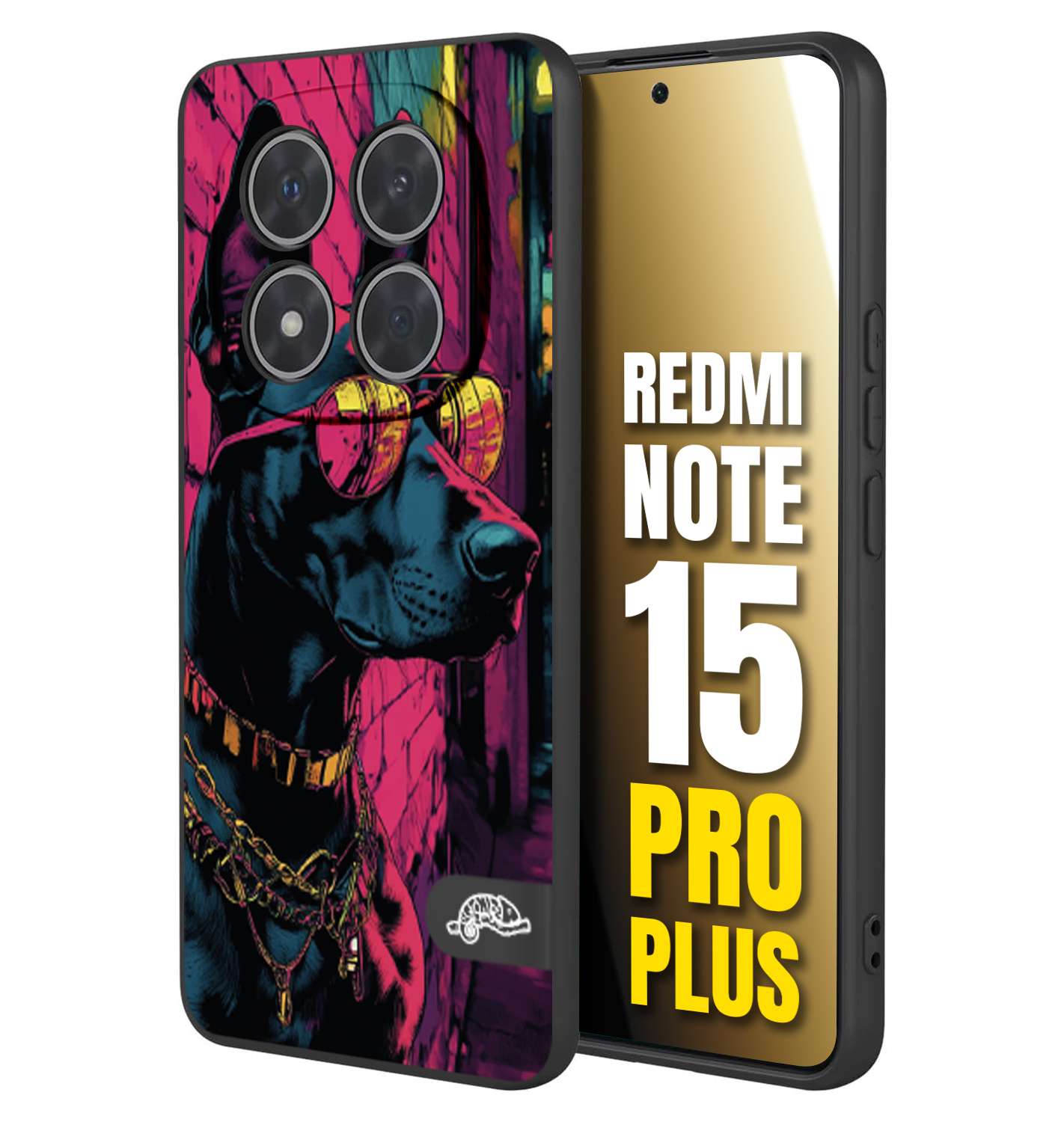 CUSTOMIZZA - Custodia cover nera morbida in tpu compatibile per Xiaomi Redmi Note 15 PRO PLUS animali cyberpunk dobermann cane street dog fucsia blu