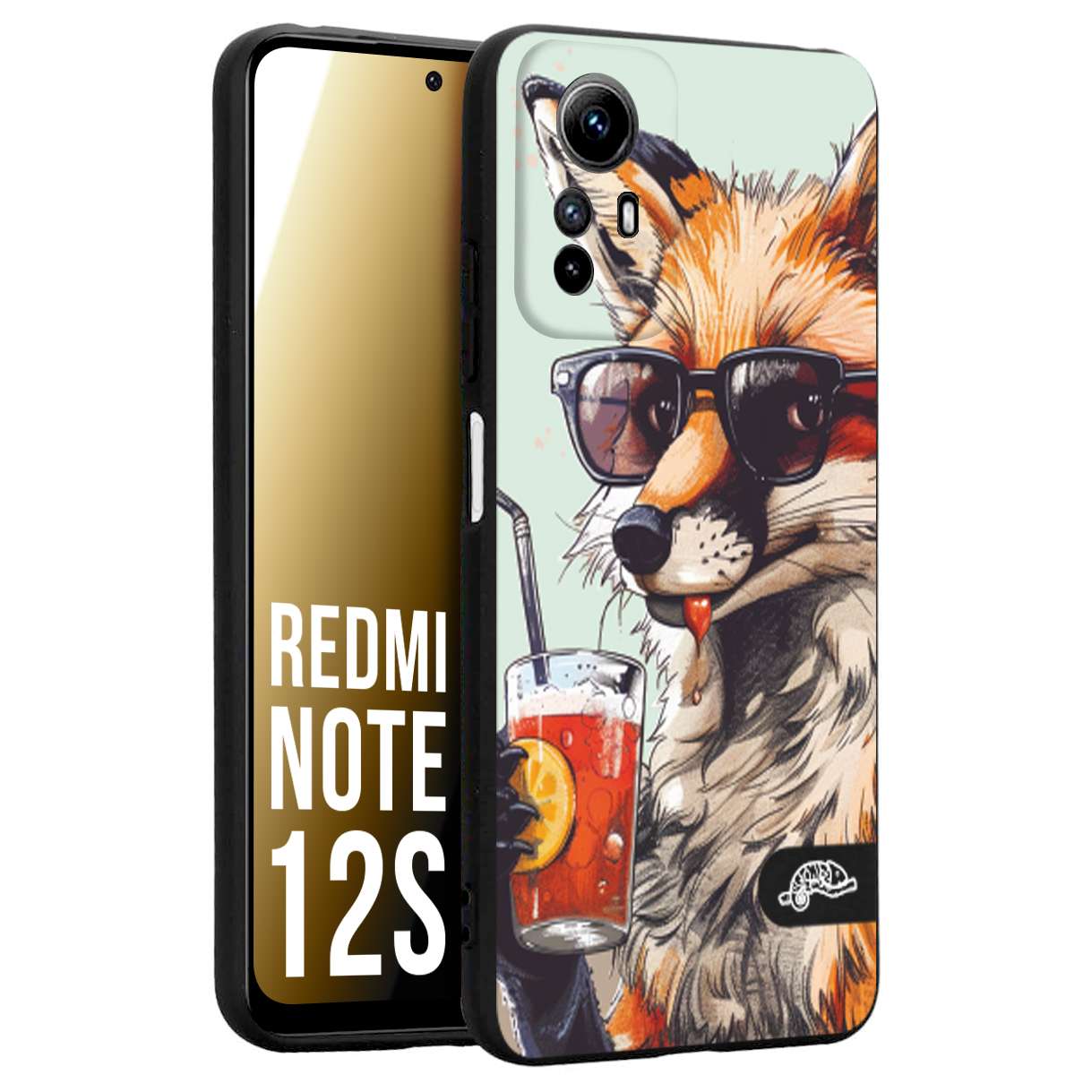CUSTOMIZZA - Custodia cover nera morbida in tpu compatibile per Xiaomi Redmi Note 12S estate disegnata cocktails animali simpatici fox volpe negroni