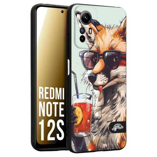 CUSTOMIZZA - Custodia cover nera morbida in tpu compatibile per Xiaomi Redmi Note 12S estate disegnata cocktails animali simpatici fox volpe negroni