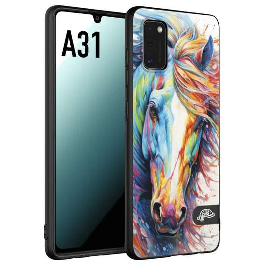 CUSTOMIZZA - Custodia cover nera morbida in tpu compatibile per Samsung A31 animali color cavallo horse viso colori vibranti disegnato schizzo