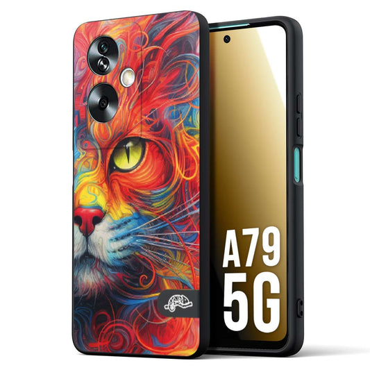 CUSTOMIZZA - Custodia cover nera morbida in tpu compatibile per Oppo A79 5G animali color cat gatto viso colori vibranti disegnato schizzo