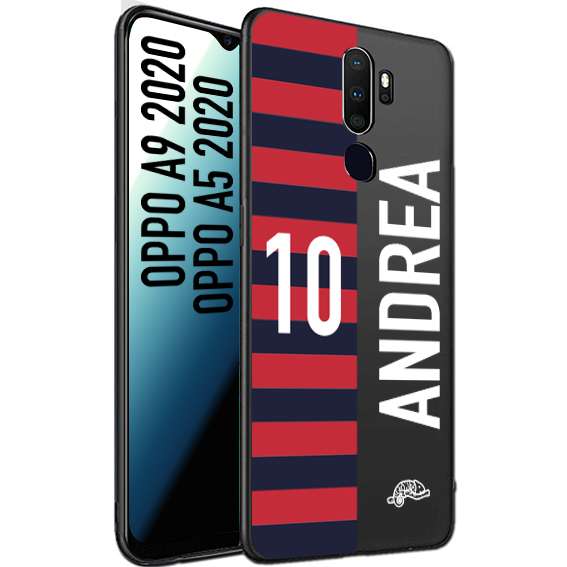 CUSTOMIZZA - Custodia cover nera morbida in tpu compatibile per Oppo A9 2020 - A5 2020 personalizzata calcio football nome e numero calciatori rossoblu