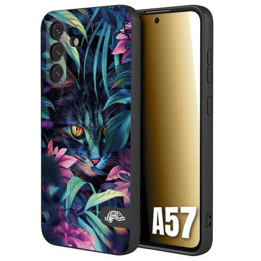 CUSTOMIZZA - Custodia cover nera morbida in tpu compatibile per Samsung A57 animali color giungla tropicale occhio di gatto colori vibranti disegnato