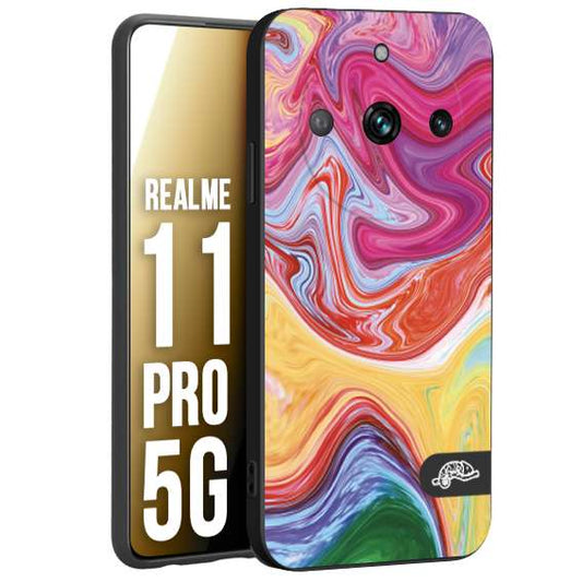 CUSTOMIZZA - Custodia cover nera morbida in tpu compatibile per Realme 11 PRO 5G colorata fantasia vortice marmo onde verde fucsia gialla