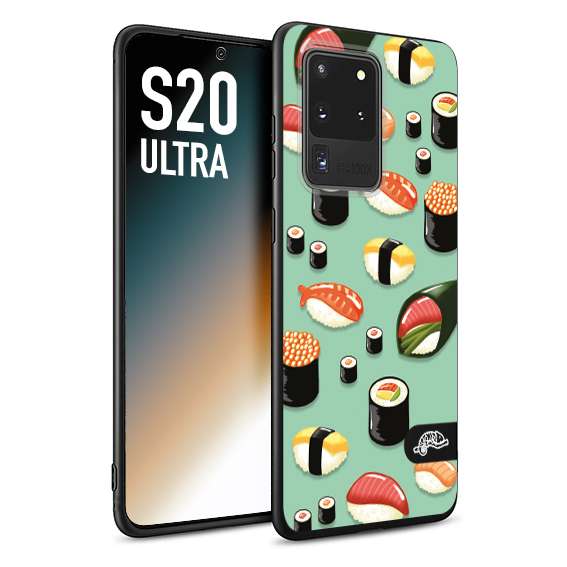 CUSTOMIZZA - Custodia cover nera morbida in tpu compatibile per Samsung S20 ULTRA sushi disegni giapponese nighiri acquamarina verde