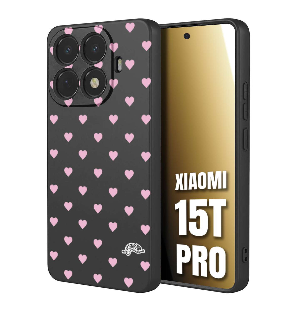 CUSTOMIZZA - Custodia cover nera morbida in tpu compatibile per Xiaomi 15T PRO cuori pois rosa su nero donna pin up vintage