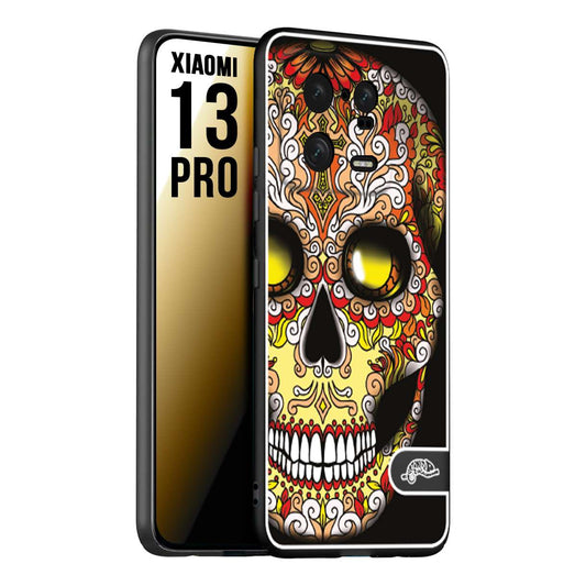 CUSTOMIZZA - Custodia cover nera morbida in tpu compatibile per Xiaomi 13 PRO teschio messicano Mexican skull giallo rosso arancio