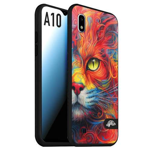 CUSTOMIZZA - Custodia cover nera morbida in tpu compatibile per Samsung A10 animali color cat gatto viso colori vibranti disegnato schizzo