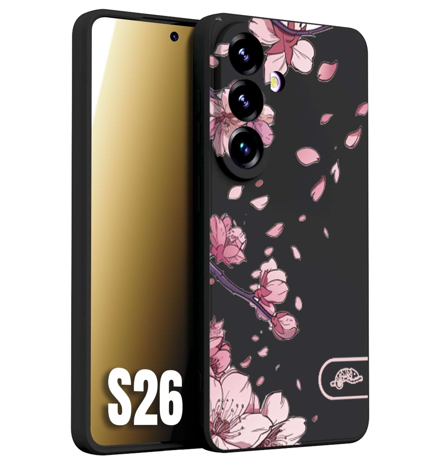 CUSTOMIZZA - Custodia cover nera morbida in tpu compatibile per Samsung S26 giapponese fiori di ciliegio in fiore a rilievo disegnata tattoo